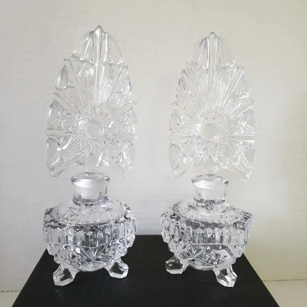 Vintage set of 2 1940s Imperial  Footed Glass Perfume Bottles.